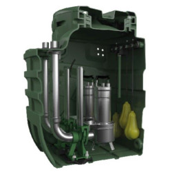 Pozo de bombeo de agua con depósito 550 litros y bombas Fekabox 550 D 2 x 1 CV Rikutec